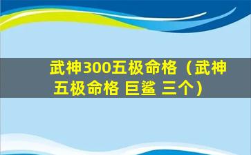 武神300五极命格（武神 五极命格 巨鲨 三个）